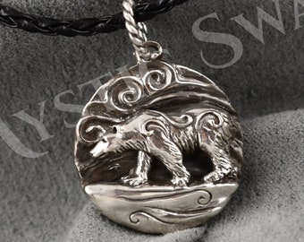 Polar Bear Necklace, Polar Bear Medallion, Sterling Silver Animal Jewelry, Spirit Animal Polar Bear Pendant