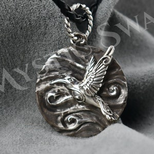 Hummingbird Necklace, Flying Hummingbird Medallion, Sterling Silver Animal Jewelry, Spirit Animal Hummingbird Pendant