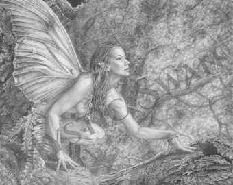 Fantasy Giclee Print, "Come What May" Woodland Faerie Drawing