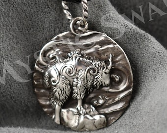 Mountain Goat Necklace, Mountain Goat Medallion, Sterling Silver Animal Jewelry,  Spirit Animal Mountain Goat Pendant