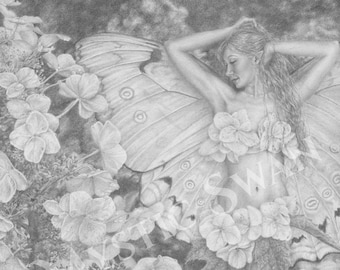 Fantasy Giclee Print, "Mid Summer's Night Dream" Flower Faerie Drawing