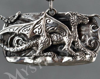Sterling Silver Dragon Necklace: Renaissance Fantasy Pendant with Stone Accents