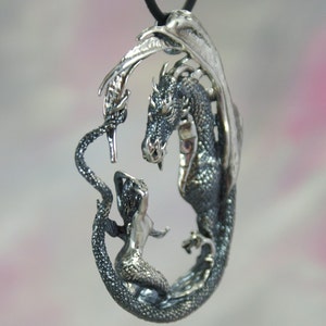 Mermaid & Dragon Enchantment Fantasy Jewelry Pendant in Sterling Silver image 3