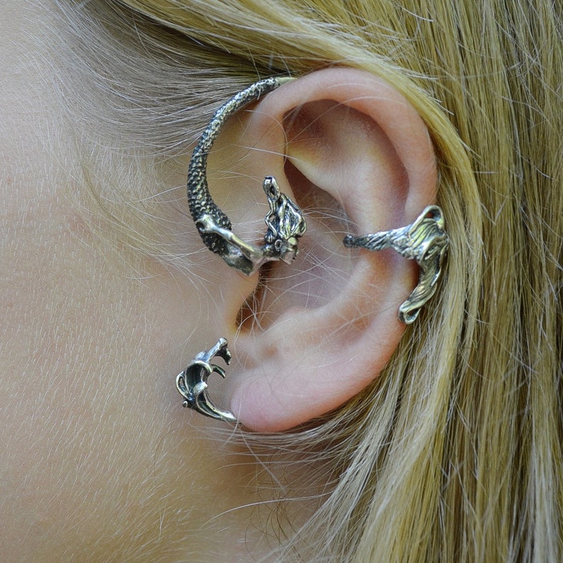Sterling Silver Mermaid Ear Wrap, Magical Fantasy Jewelry image 2