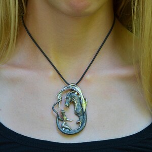 Mermaid & Dragon Enchantment Fantasy Jewelry Pendant in Sterling Silver image 5