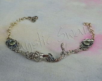 Pulsera de sirena de plata de ley: joyería de fantasía de prehnita