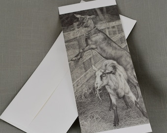 Framable Notecards, Goat Drawing "Mischievous Intentions", Farm Animal Prints, Fine Art Graphite Drawings,