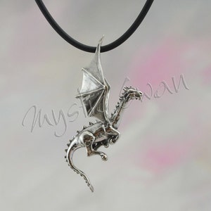 Dragon Necklace, Sterling Silver Fantasy Jewelry, Dimensional Flying Dragon Pendant