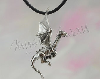 Dragon Necklace, Sterling Silver Fantasy Jewelry, Dimensional Flying Dragon Pendant