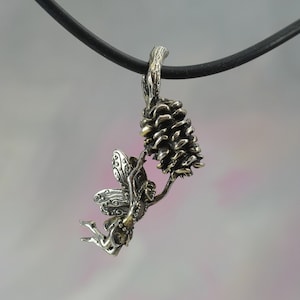 Pinecone Faerie Pendant in Sterling Silver image 1