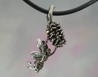 Pinecone Faerie Pendant in Sterling Silver