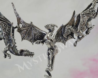 Sterling Silver Dragon Necklace: Fantasy Trio Statement Jewelry