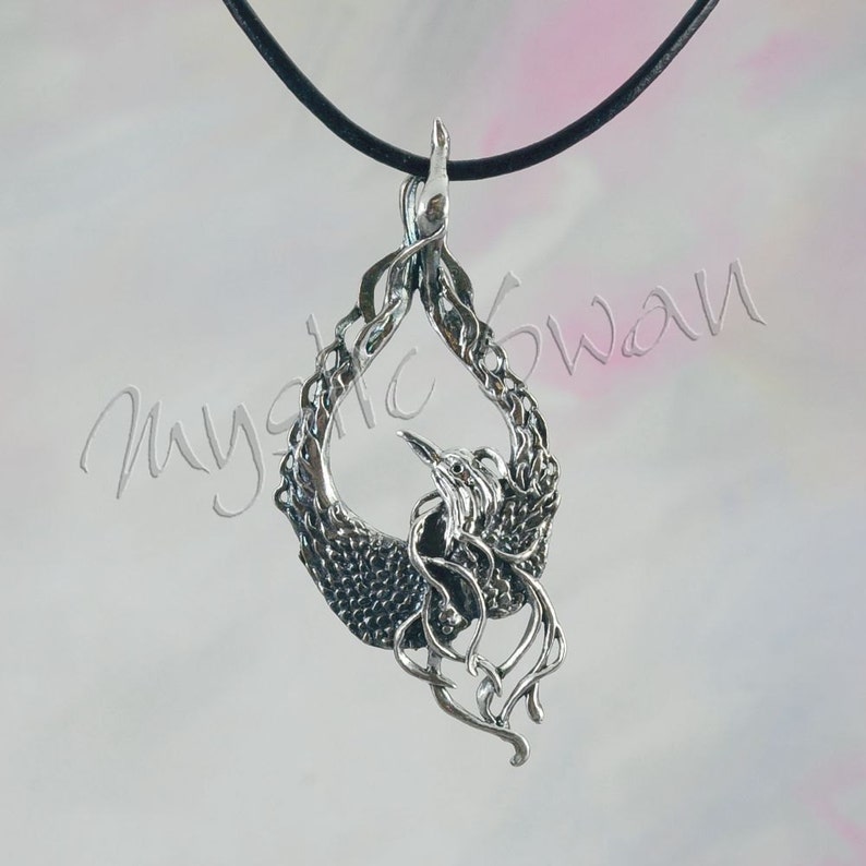 Mystical Fantasy Phoenix Pendant in Sterling Silver image 1