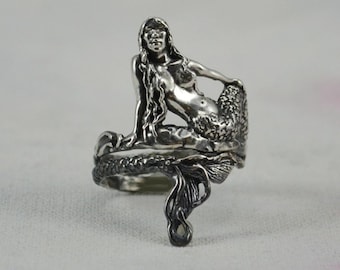 Mermaid Ring In Sterling Silver, Magical Fantasy Jewelry