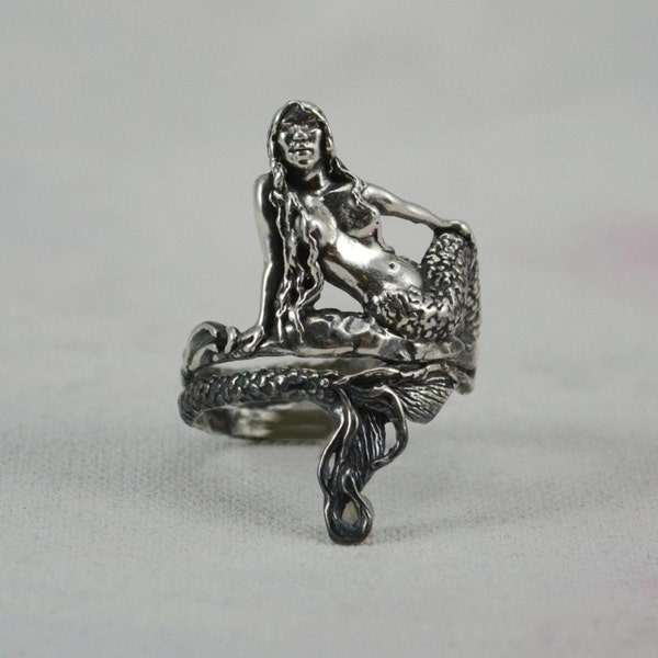 Syrena ring w Sterling Silver, magiczne Fantasy Biżuteria