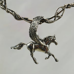 Pegasus Pendant and Vine Entwined Neck Wire in Sterling Silver