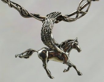 Pegasus Pendant and Vine Entwined Neck Wire in Sterling Silver