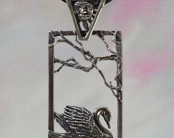 Swan Necklace, Sterling Silver Animal Jewelry, Swan Pendant with Sun Bail