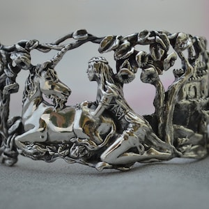 Unicorn and Maiden &quot;Magical Refuge&quot;  Fantasy Bracelet with Sterling Silver Chain