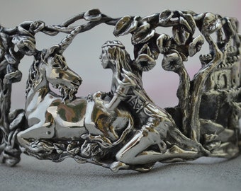 Unicorn and Maiden "Magical Refuge"  Fantasy Bracelet with Sterling Silver Chain