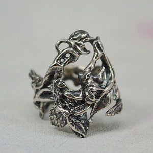 Faerie Ring With Clematis Vine in Sterling Silver