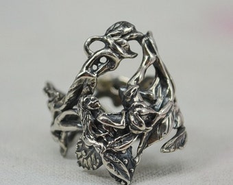 Faerie Ring With Clematis Vine in Sterling Silver