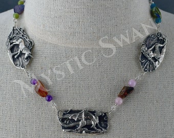 3 Mystic Beings Necklace -- Unicorn, Dragon and Mermaid -- in Sterling Silver