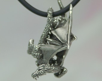 Diving Dragon Necklace, Sterling Silver Fantasy Jewelry, Renaissance Dragon Pendant