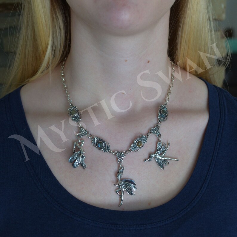 Three Frolicking Faeries With Labradorite Fantasy Necklace image 2