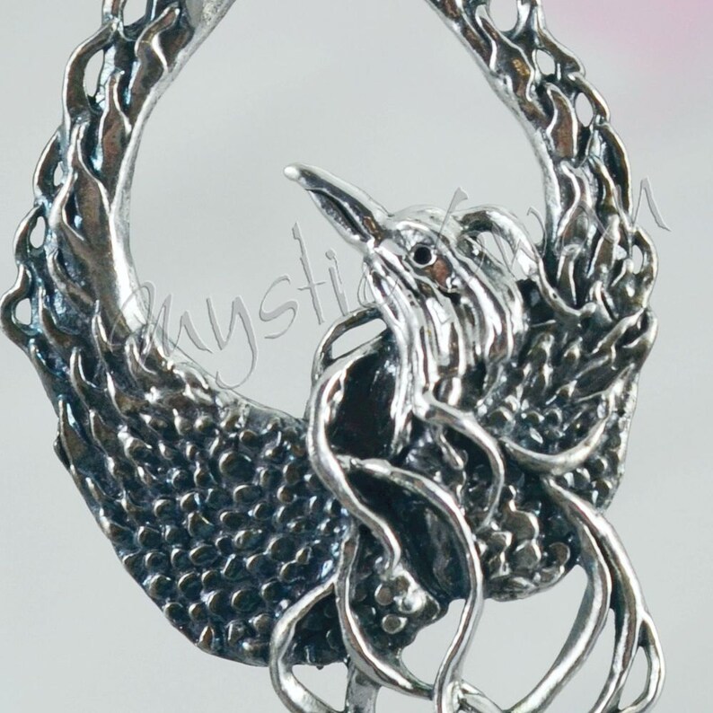 Mystical Fantasy Phoenix Pendant in Sterling Silver image 2