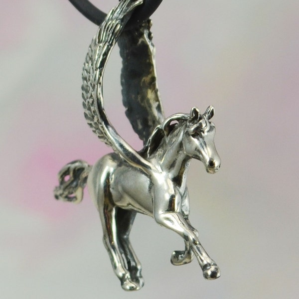 Flying Pegasus Fantasy Jewelry Pendant in Sterling Silver