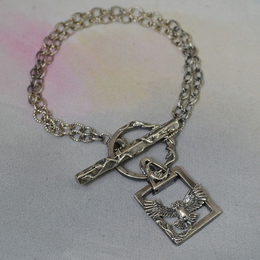 Sterling Silver Owl Bracelet: Fantasy Chain Link Toggle Clasp