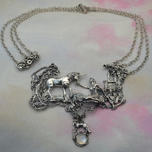 Unicorn and Maiden Fantasy Jewelry Necklace in Sterling Silver image 3