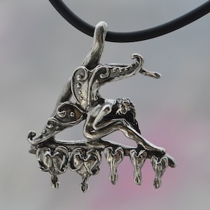 Bleeding Heart Faerie and Flower Pendant in Sterling Silver
