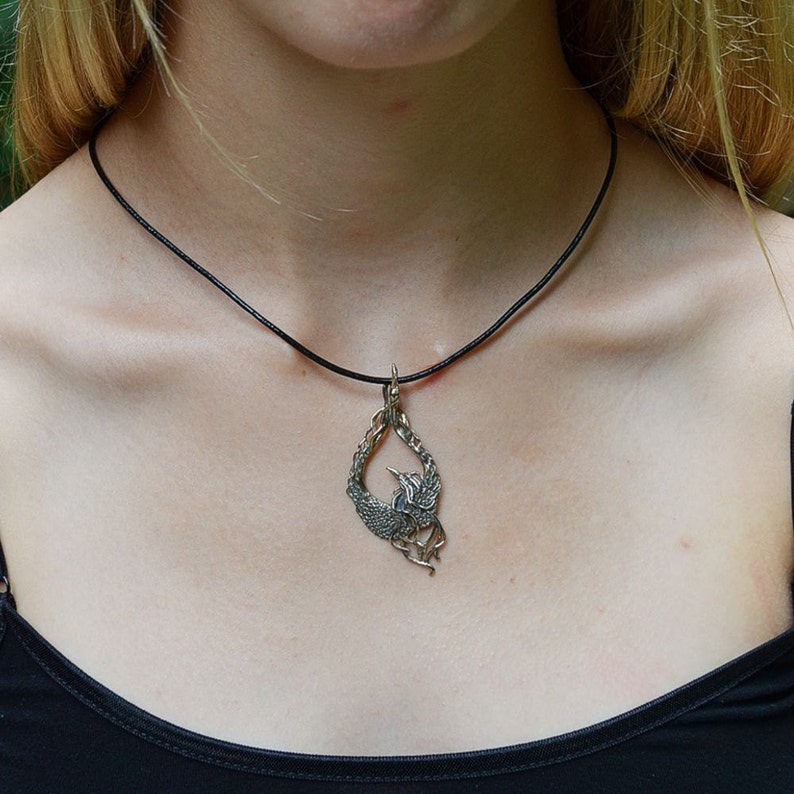 Mystical Fantasy Phoenix Pendant in Sterling Silver image 4