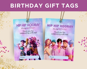 Druckbarer Kpop Geburtstags-Geschenkanhänger, Saja Boys Geburtstags-Geschenkanhänger, Dämonenjäger Klassenzimmer Geschenkanhänger für Schulklassenparty, Huntrix Labels