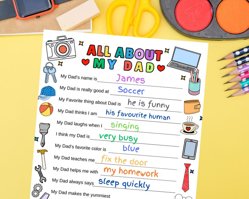Father's Day Printable Questionnaire: All About My Dad Coloring Page image 3
