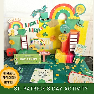 Kit de piège à lutins pour la Saint-Patrick, ensemble de miniatures imprimables de piège à lutins bricolage, kit attrape un piège à lutins, travaux manuels pour enfants, salle de classe