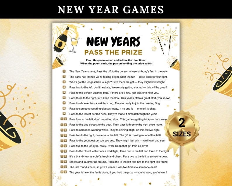 New Year 2026 Pass the Prize Games Printable, New Years Eve Pass the ...
