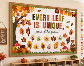 Fall Bulletin Board Kit Student Photo Printable, Every Leaf Is Unique Just Like You, Autumn Back To School Class Decor, Digital Download