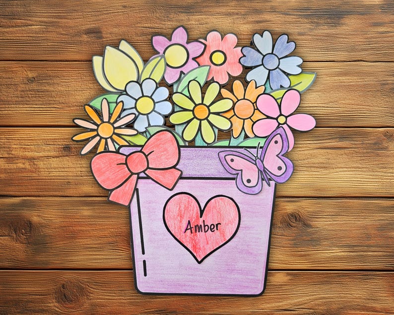Spring Flower Pot Craft Printable Mother's Day Color Cut and Paste Kids ...