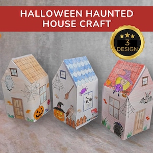 Printable 3D Haunted House Kit Paper Craft Coloring Activity For kids, Halloween DIY Spooky House Kit, Halloween Coloring Ghost Witch House