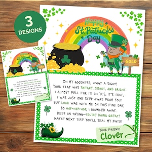 May include: St. Patrick's Day greeting cards with a leprechaun, rainbow, and pot of gold. The cards have a green border and the text "Happy St. Patrick's Day". One card says "3 Designs". The text on the card reads "Oh my goodness, what a sight!"