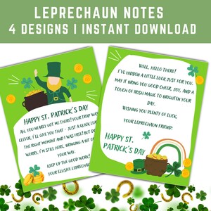 Mini notas de duende para imprimir, carta del día de San Patricio, notas de duende para niños, notas con trampas para duendes, búsqueda de duendes de la suerte