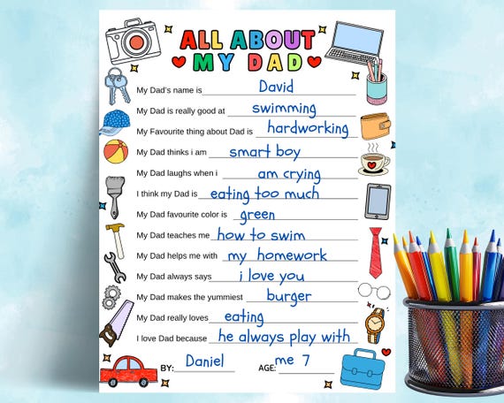 Father's Day Printable Questionnaire: All About My Dad Coloring Page