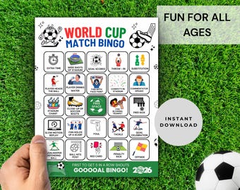 Juego de bingo imprimible del Mundial 2026, tarjetas de bingo de fútbol para niños y familia, juego para ver partidos de fútbol en la oficina, descarga instantánea.