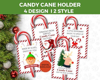 Afdrukbare cadeaukaartjes kerststokjeshouder, gramlabel snoepriet, kersttraktatie voor kinderen, klasfeestje gunst voor student, klasgenoten