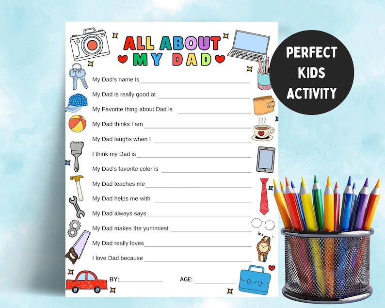 Father's Day Printable Questionnaire: All About My Dad Coloring Page image 6
