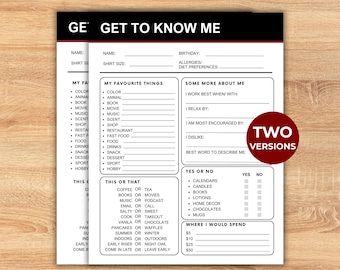 Getting to Know You Question Printable, Get To Know Me Survey, All about Me Survey for Teachers, Coworker, Team, Employee Favorites List