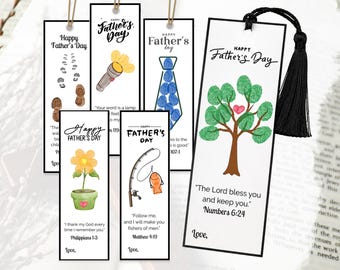 Christian Father’s Day Fingerprint Bookmark, Bible Verse Sunday School Craft, Keepsake Gift for Dad, Papa, Grandpa, Church, Instant Download